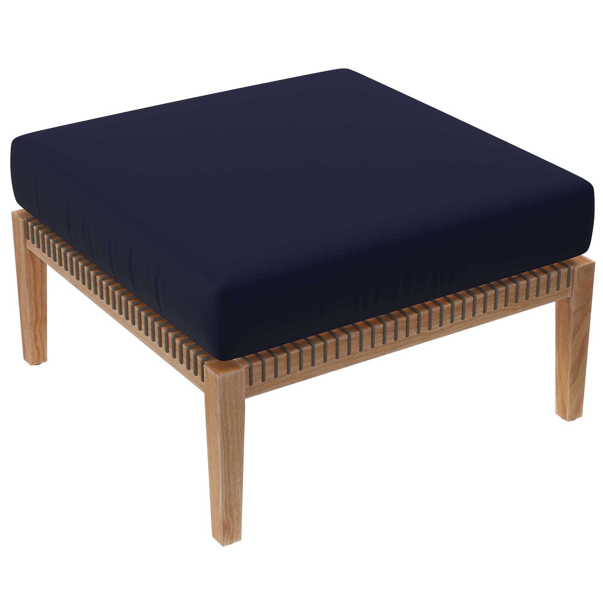 Clearwater 6-Piece Outdoor Patio Teak Wood Sectional Sofa - Gray Navy (2 Armless Chairs, 3 Corner Chairs, Ottoman)