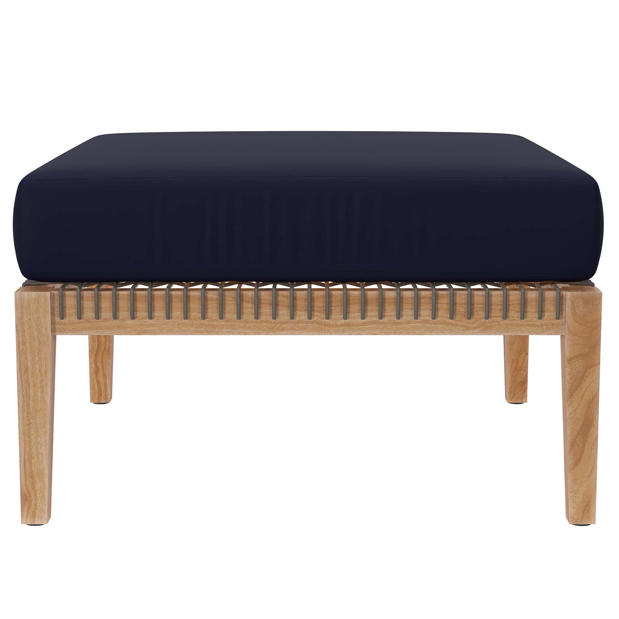 Clearwater 6-Piece Outdoor Patio Teak Wood Sectional Sofa - Gray Navy (2 Armless Chairs, 3 Corner Chairs, Ottoman)