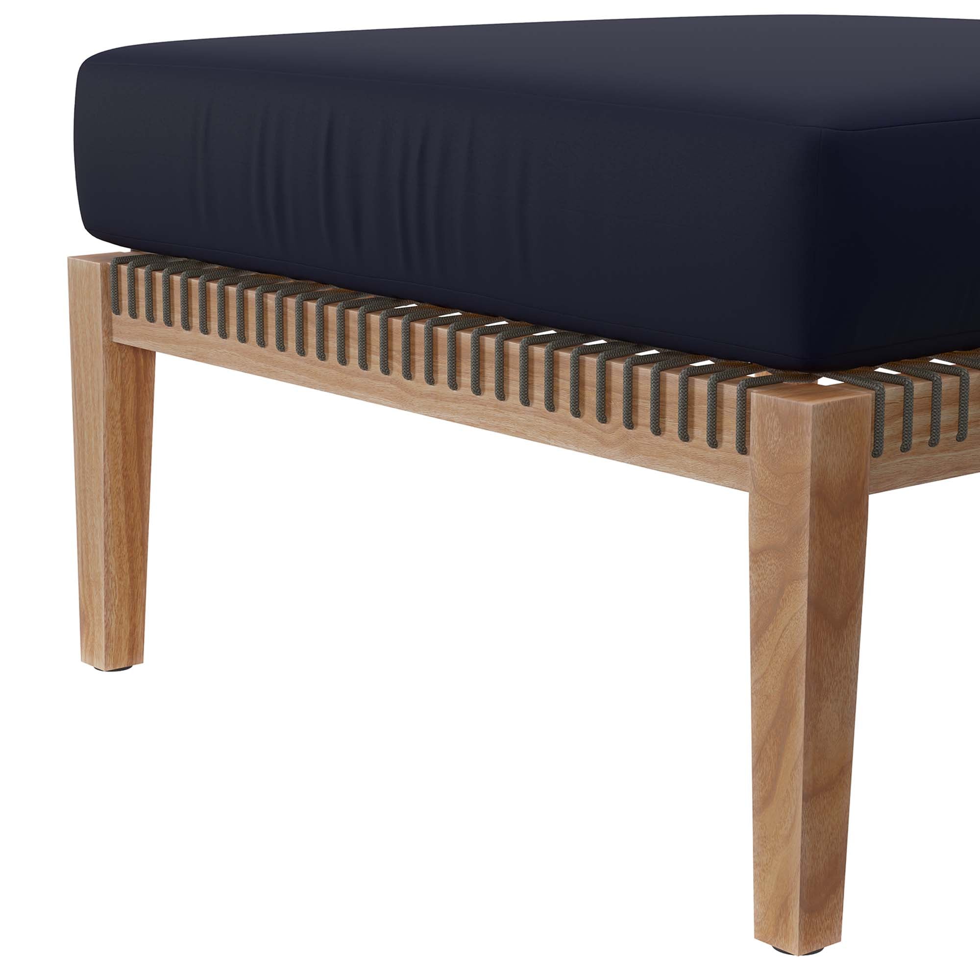Clearwater 6-Piece Outdoor Patio Teak Wood Sectional Sofa - Gray Navy (2 Armless Chairs, 3 Corner Chairs, Ottoman)
