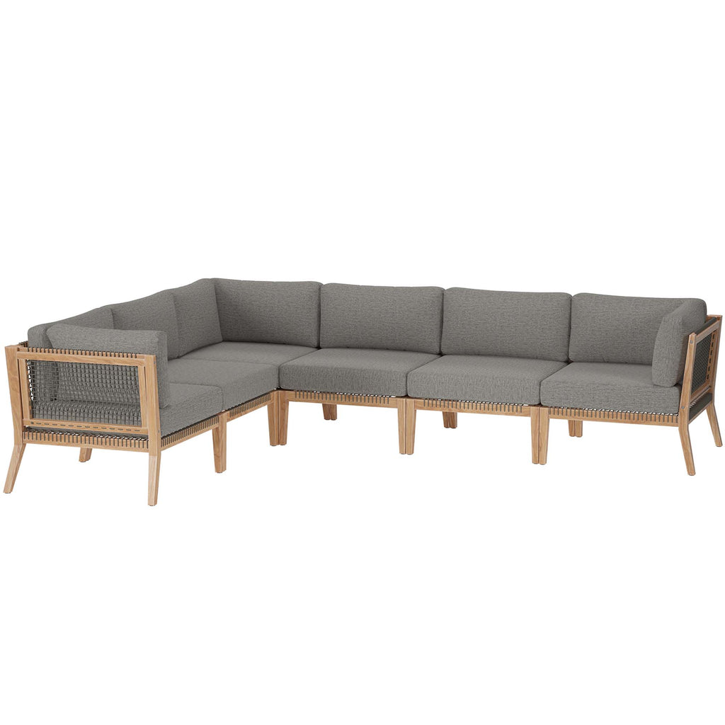 Clearwater 6-Piece Outdoor Patio Teak Wood Sectional Sofa - Gray Graphite (3 Armless Chairs, 3 Corner Chairs)