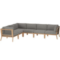 Clearwater 6-Piece Outdoor Patio Teak Wood Sectional Sofa - Gray Graphite (3 Armless Chairs, 3 Corner Chairs)