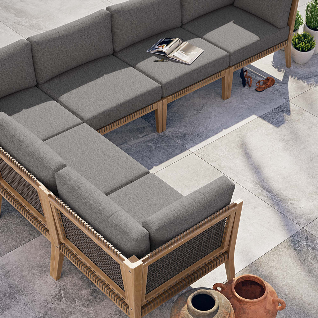 Clearwater 6-Piece Outdoor Patio Teak Wood Sectional Sofa - Gray Graphite (3 Armless Chairs, 3 Corner Chairs)