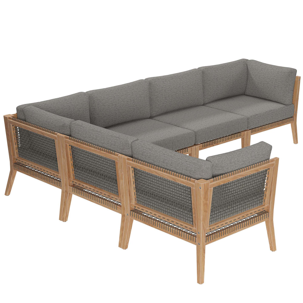 Clearwater 6-Piece Outdoor Patio Teak Wood Sectional Sofa - Gray Graphite (3 Armless Chairs, 3 Corner Chairs)