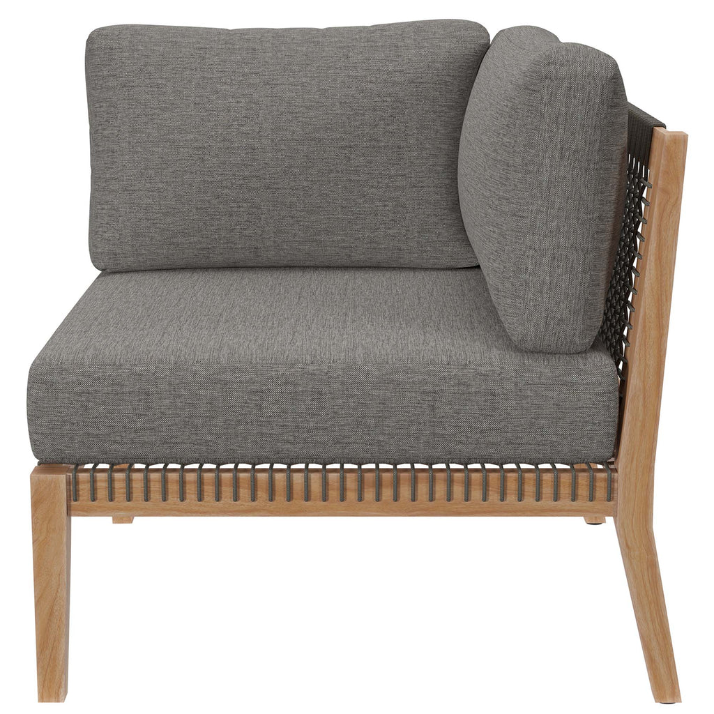 Clearwater 6-Piece Outdoor Patio Teak Wood Sectional Sofa - Gray Graphite (3 Armless Chairs, 3 Corner Chairs)