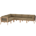 Clearwater 6-Piece Outdoor Patio Teak Wood Sectional Sofa - Gray Light Brown (3 Armless Chairs, 3 Corner Chairs)