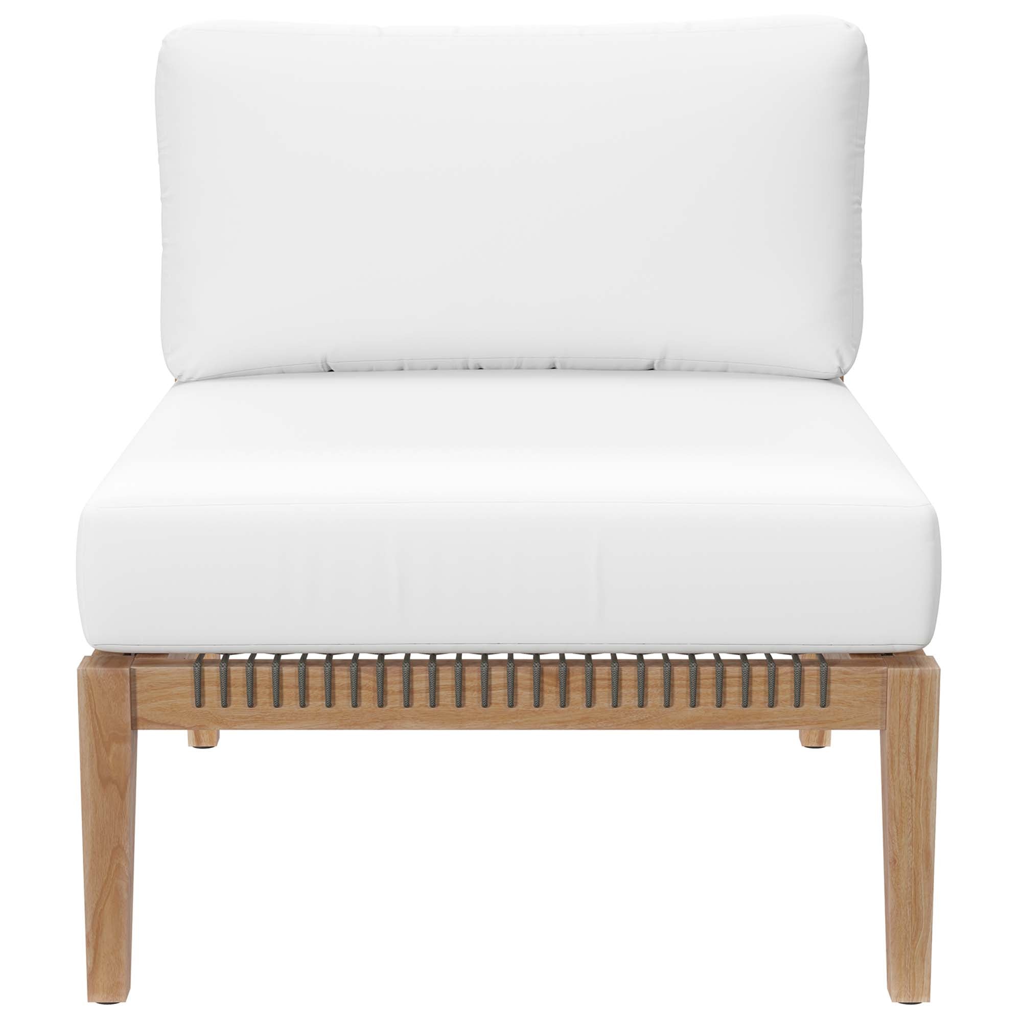Clearwater 6-Piece Outdoor Patio Teak Wood Sectional Sofa - Gray White (3 Armless Chairs, 3 Corner Chairs)