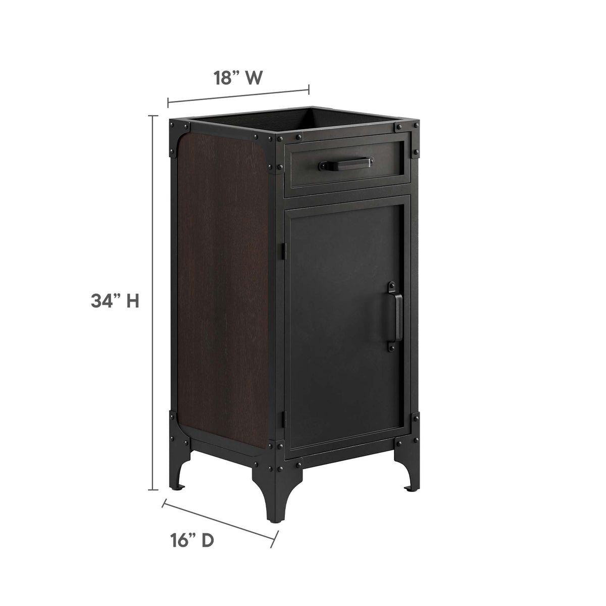 Steamforge 18" Bathroom Vanity Cabinet (Sink Basin Not Included) - Black Walnut