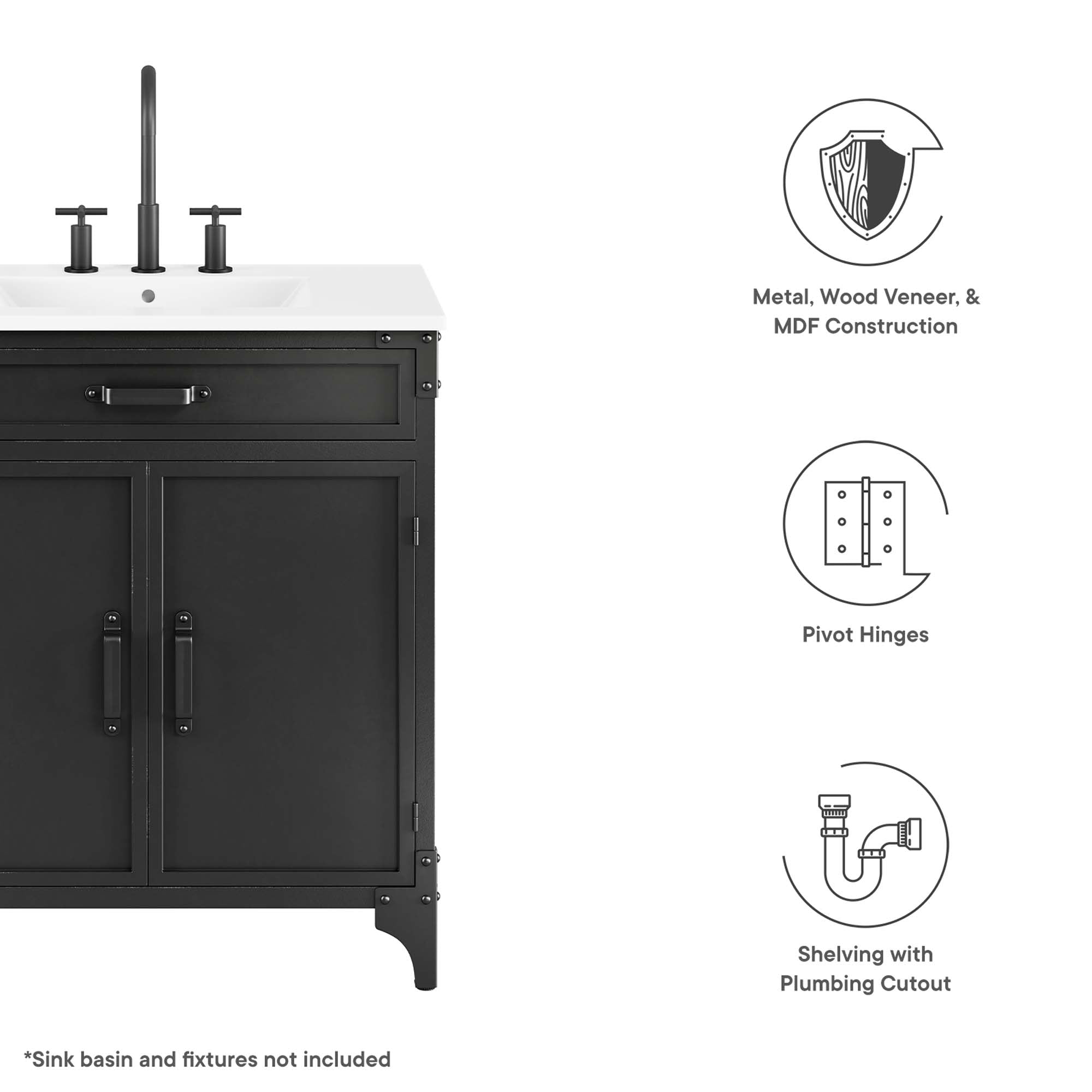 Steamforge 30" Bathroom Vanity Cabinet (Sink Basin Not Included) - Black Walnut