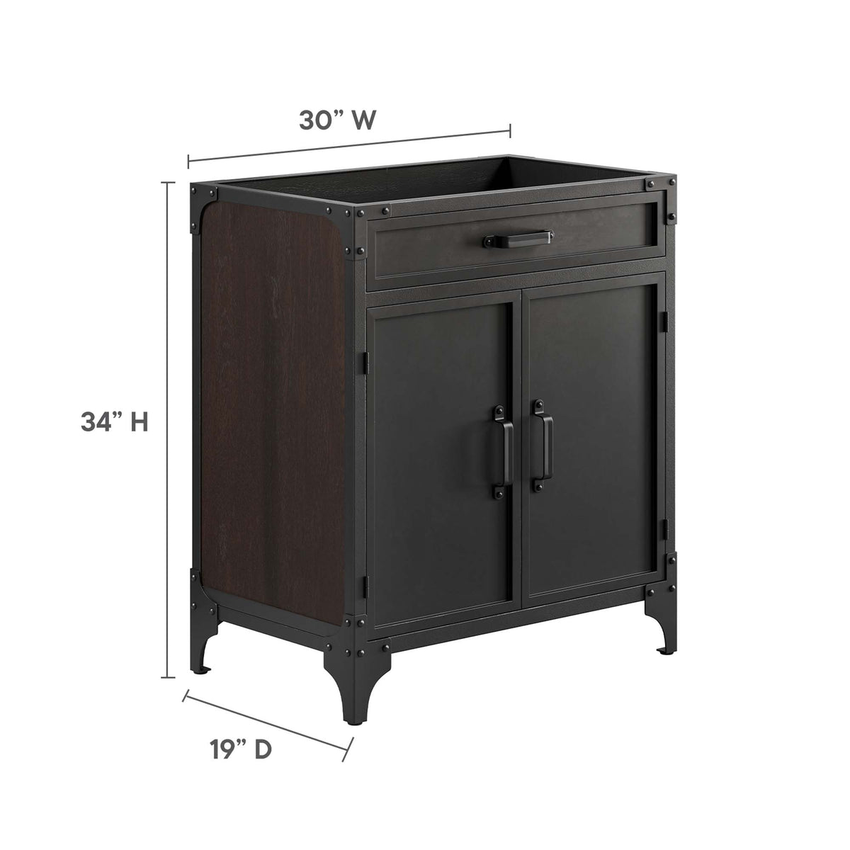 Steamforge 30" Bathroom Vanity Cabinet (Sink Basin Not Included) - Black Walnut