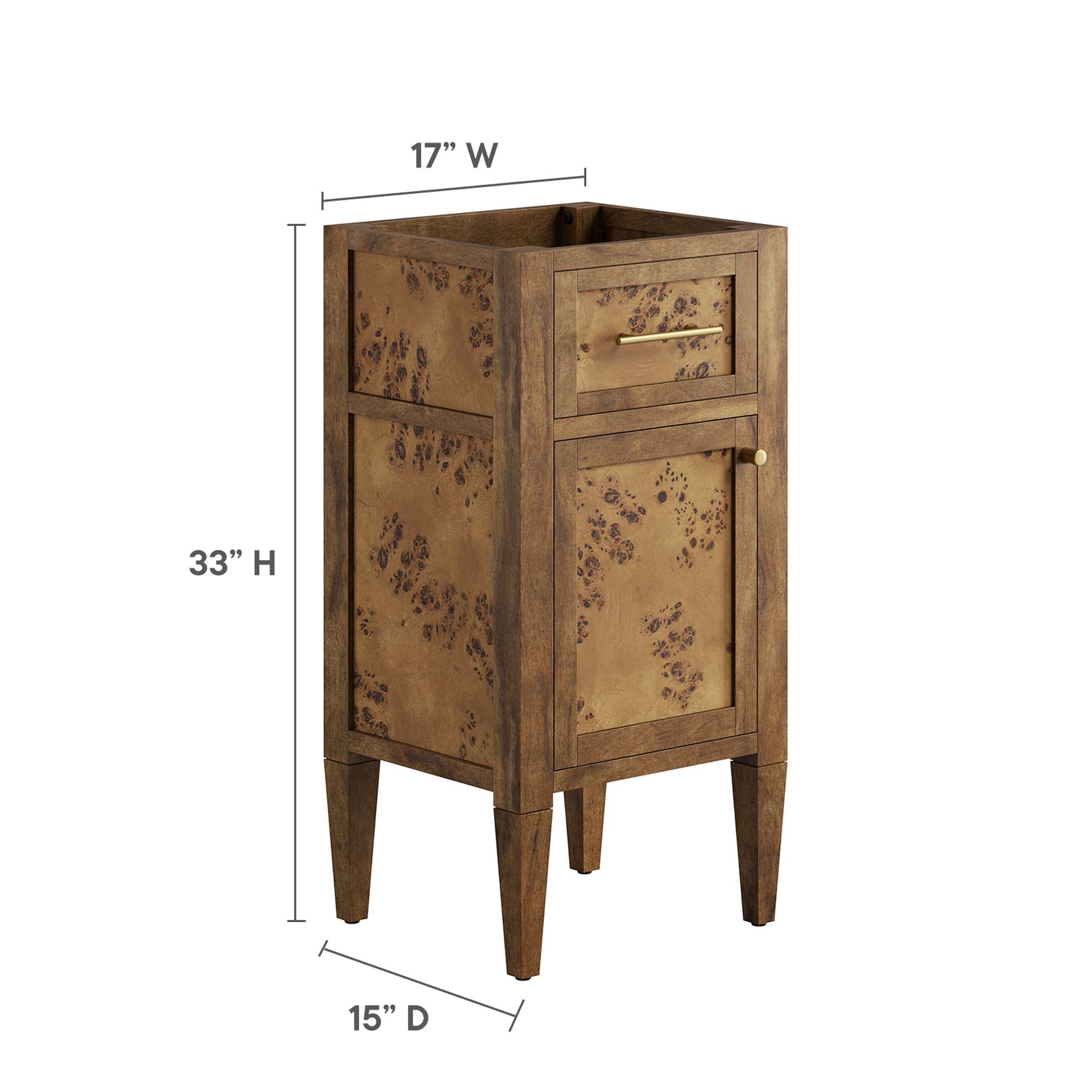 Elysian 18" Wood Bathroom Vanity Cabinet (Sink Basin Not Included) - Brown