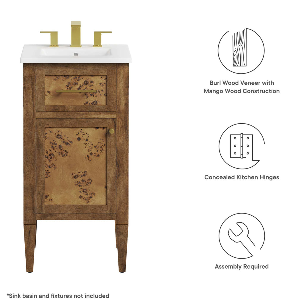 Elysian 18" Wood Bathroom Vanity Cabinet (Sink Basin Not Included) - Brown