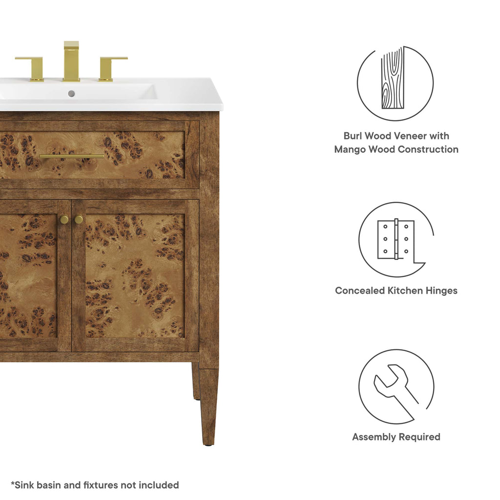 Elysian 30" Bathroom Vanity Cabinet (Sink Basin Not Included) - Brown