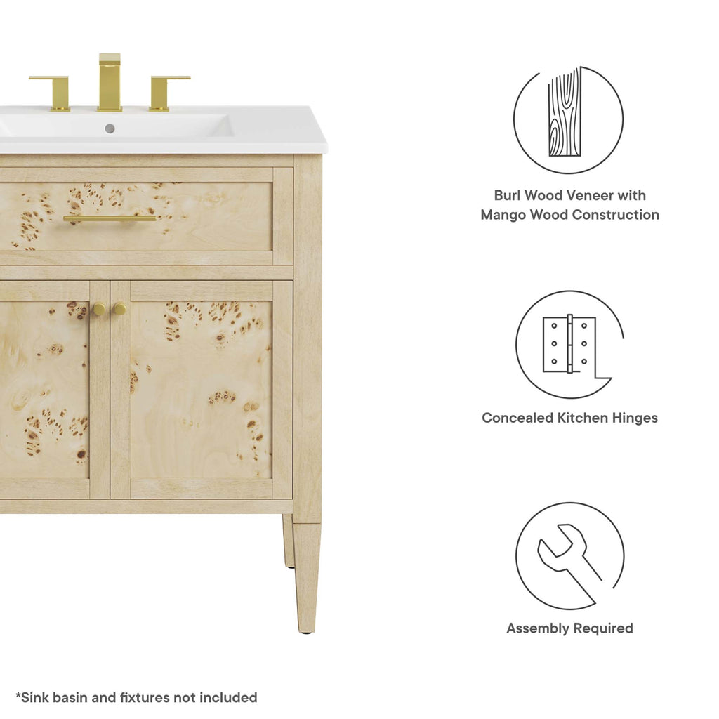 Elysian 30" Bathroom Vanity Cabinet (Sink Basin Not Included) - Burgundy