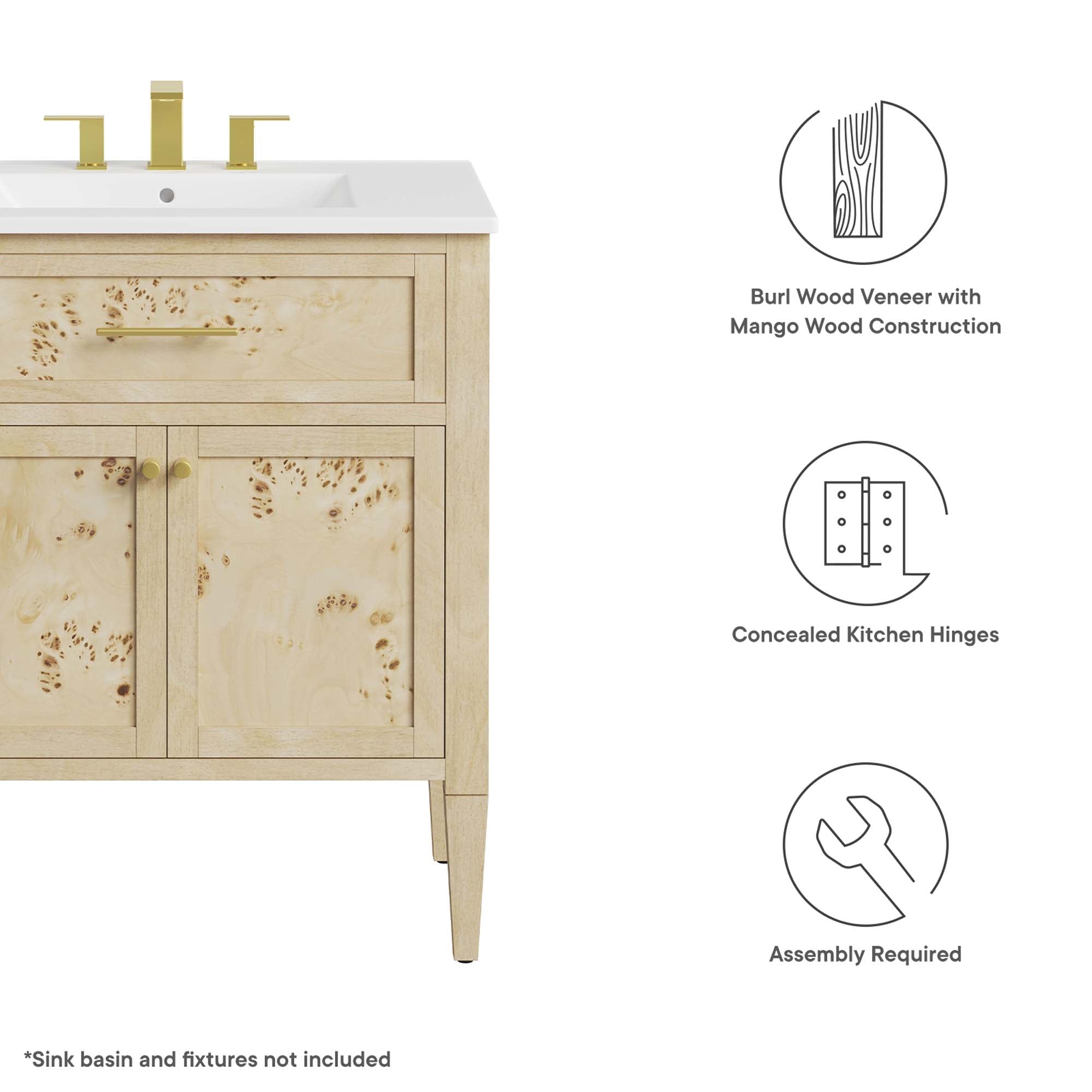 Elysian 30" Bathroom Vanity Cabinet (Sink Basin Not Included) - Burgundy