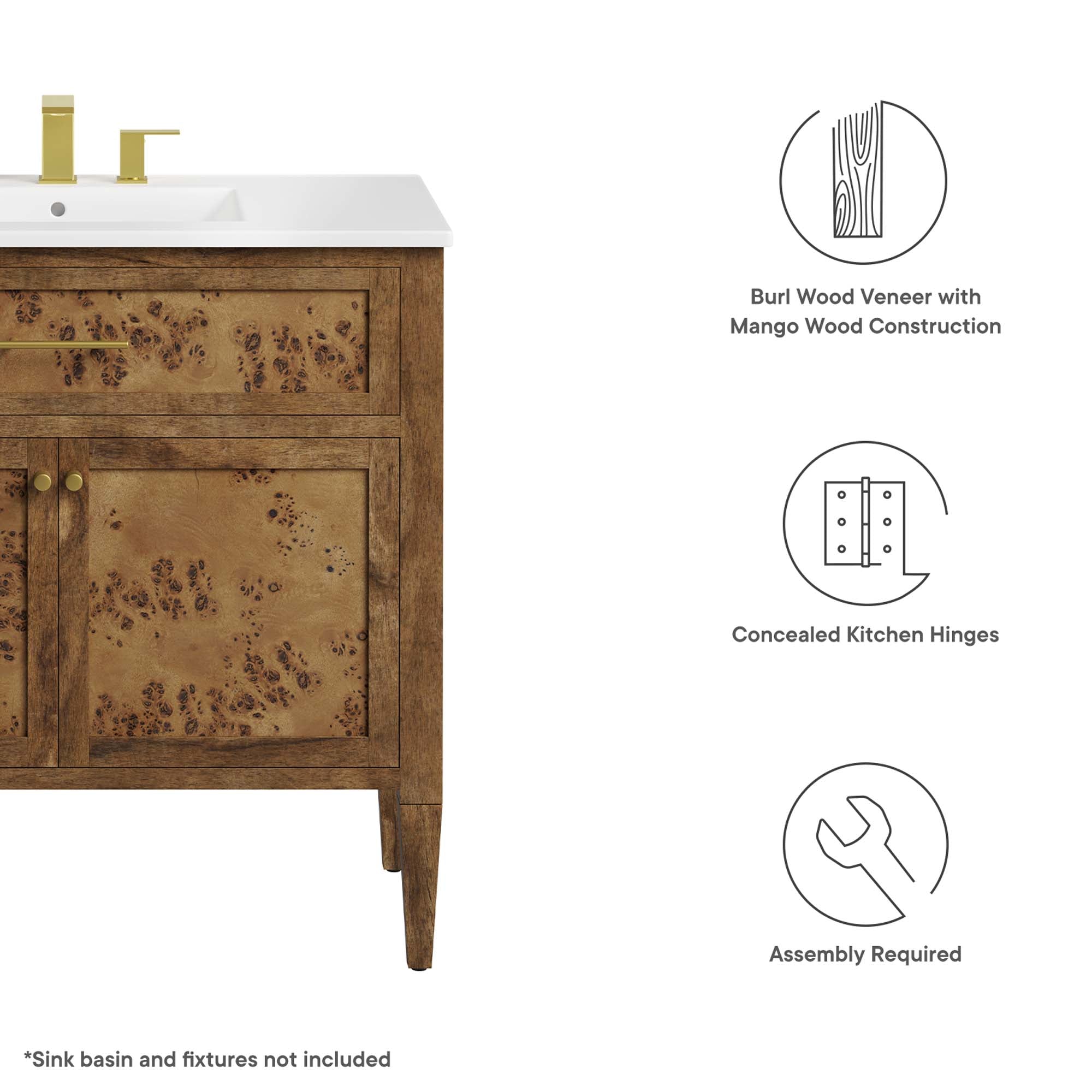 Elysian 36" Wood Bathroom Vanity Cabinet (Sink Basin Not Included) - Brown