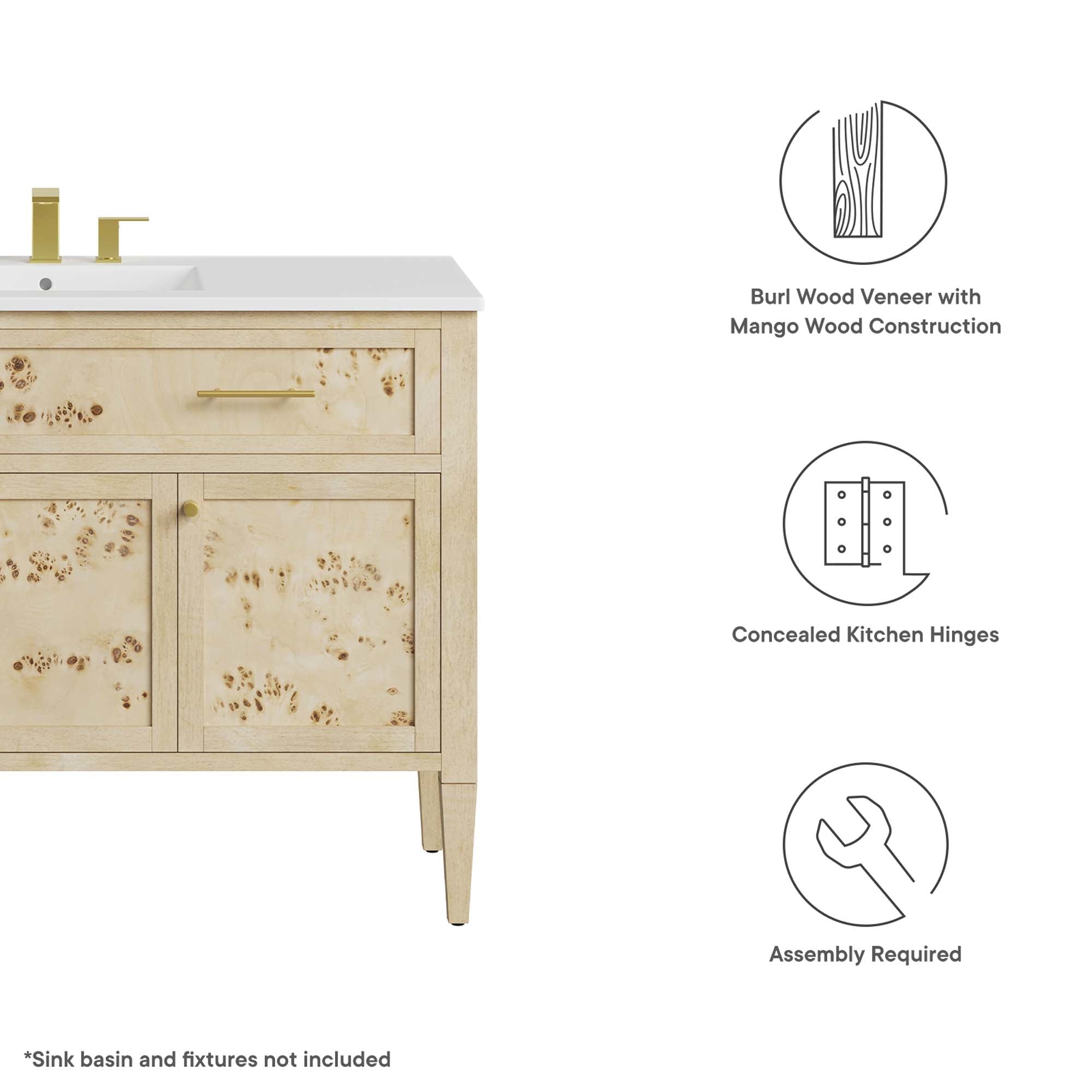 Elysian 48" Wood Bathroom Vanity Cabinet (Sink Basin Not Included) - Burl
