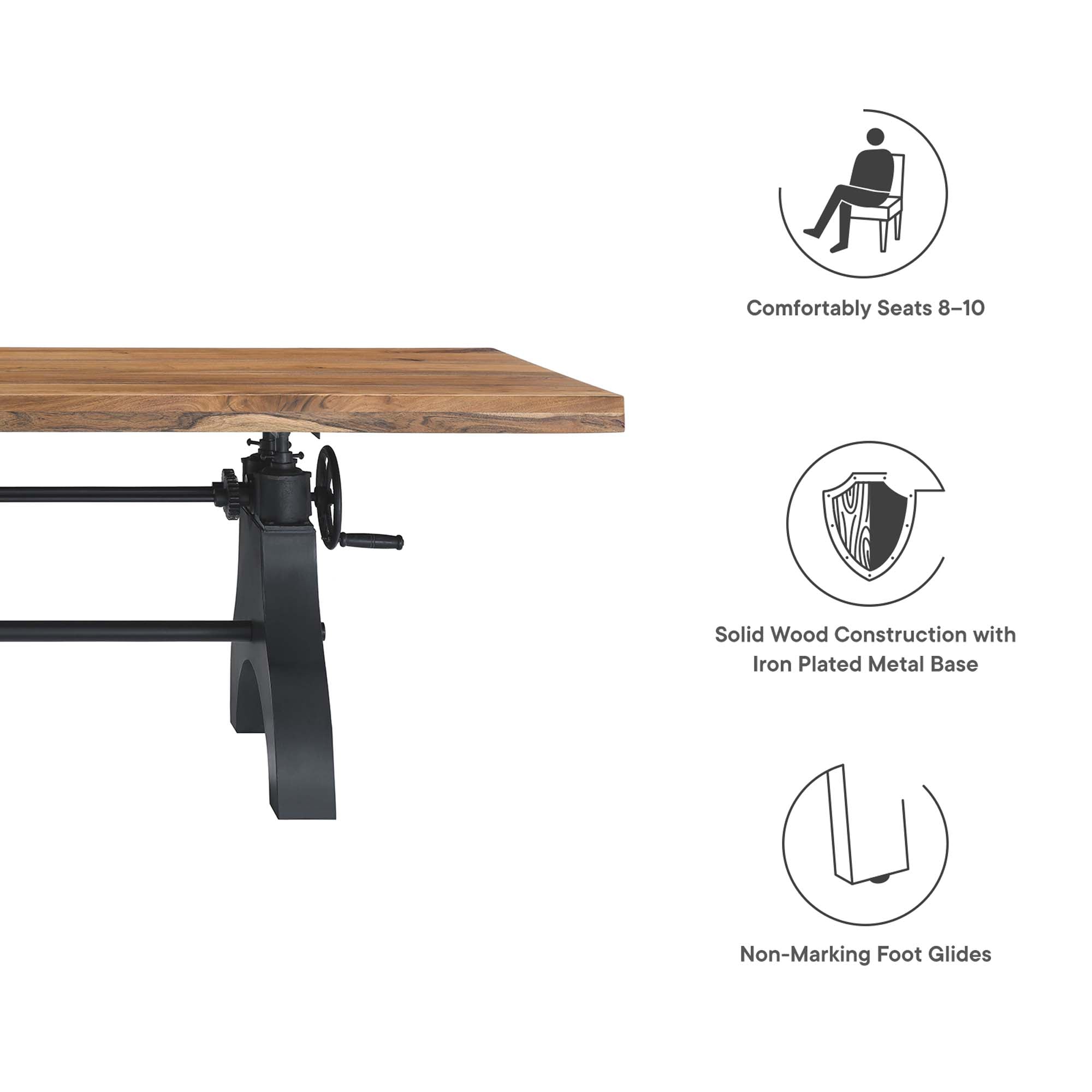 Genuine 96" Crank Adjustable Height Dining and Conference Table - Black Natural