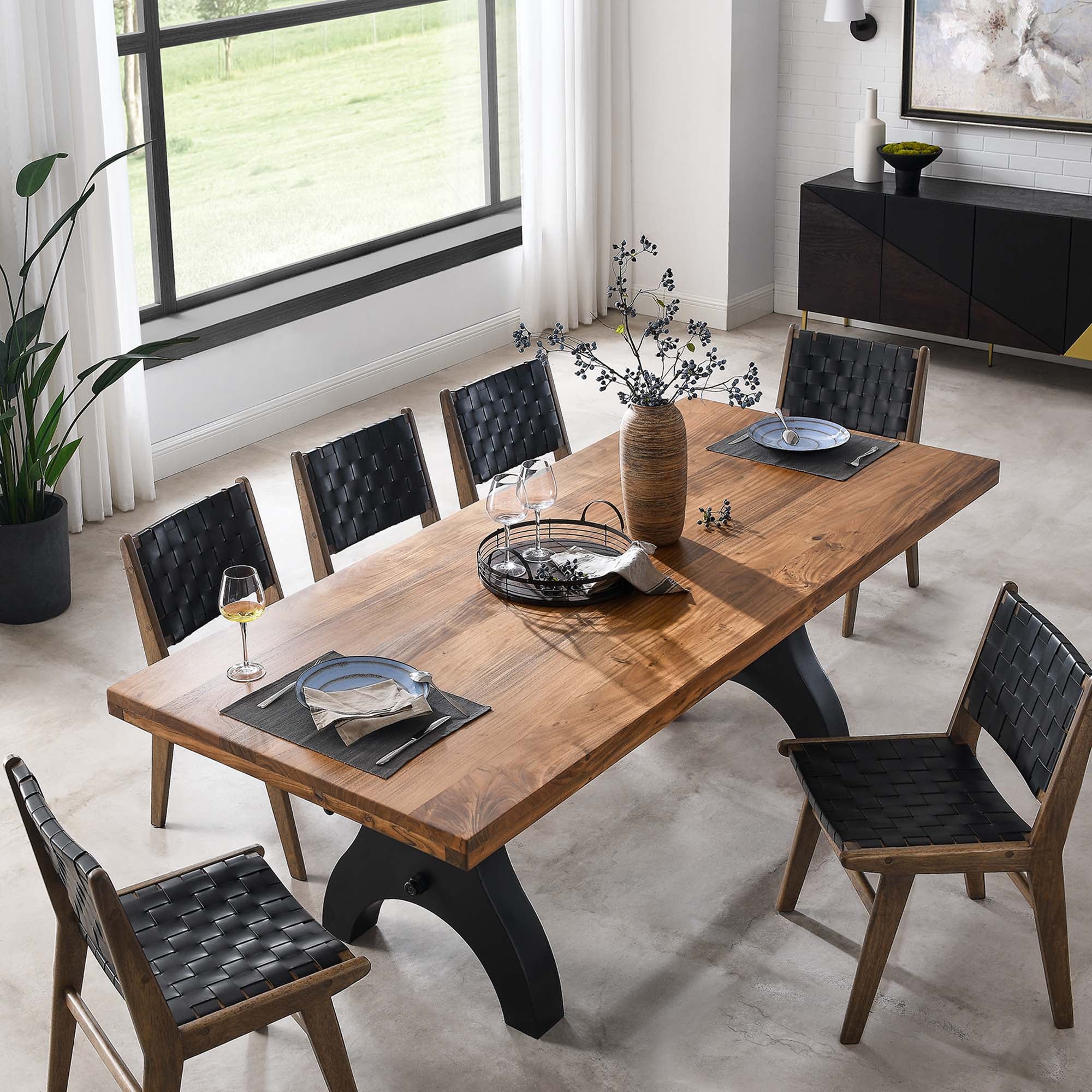 Genuine 96" Crank Adjustable Height Dining and Conference Table - Black Natural