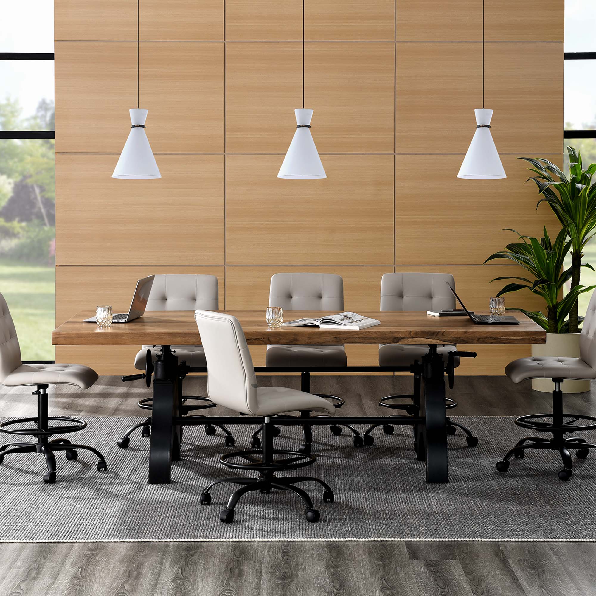 Genuine 96" Crank Adjustable Height Dining and Conference Table - Black Natural