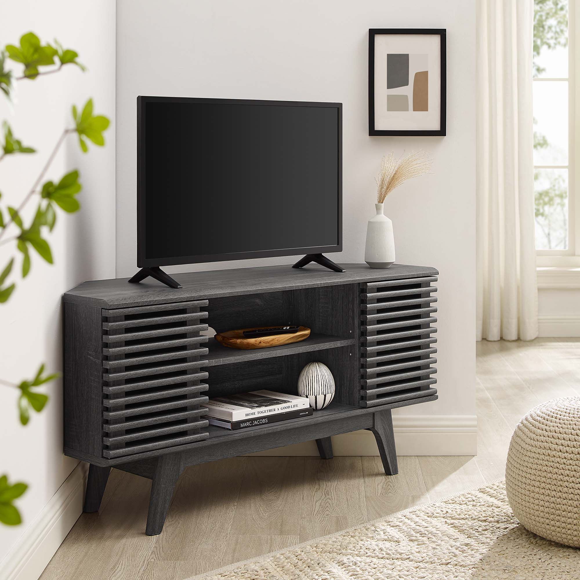 Render 46" Corner TV Stand - Charcoal