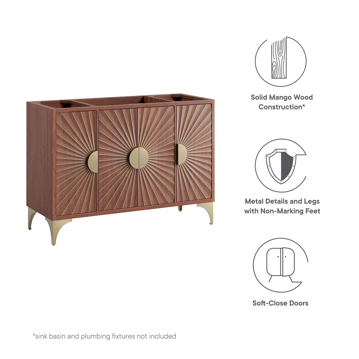 Daylight 48" Single Sink Compatible (Not Included) Bathroom Vanity Cabinet - Walnut