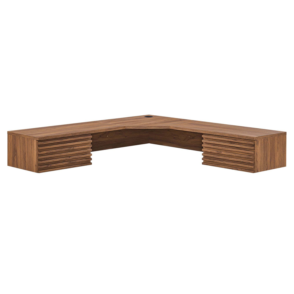 Render Wall Mount Corner Office Desk - Walnut