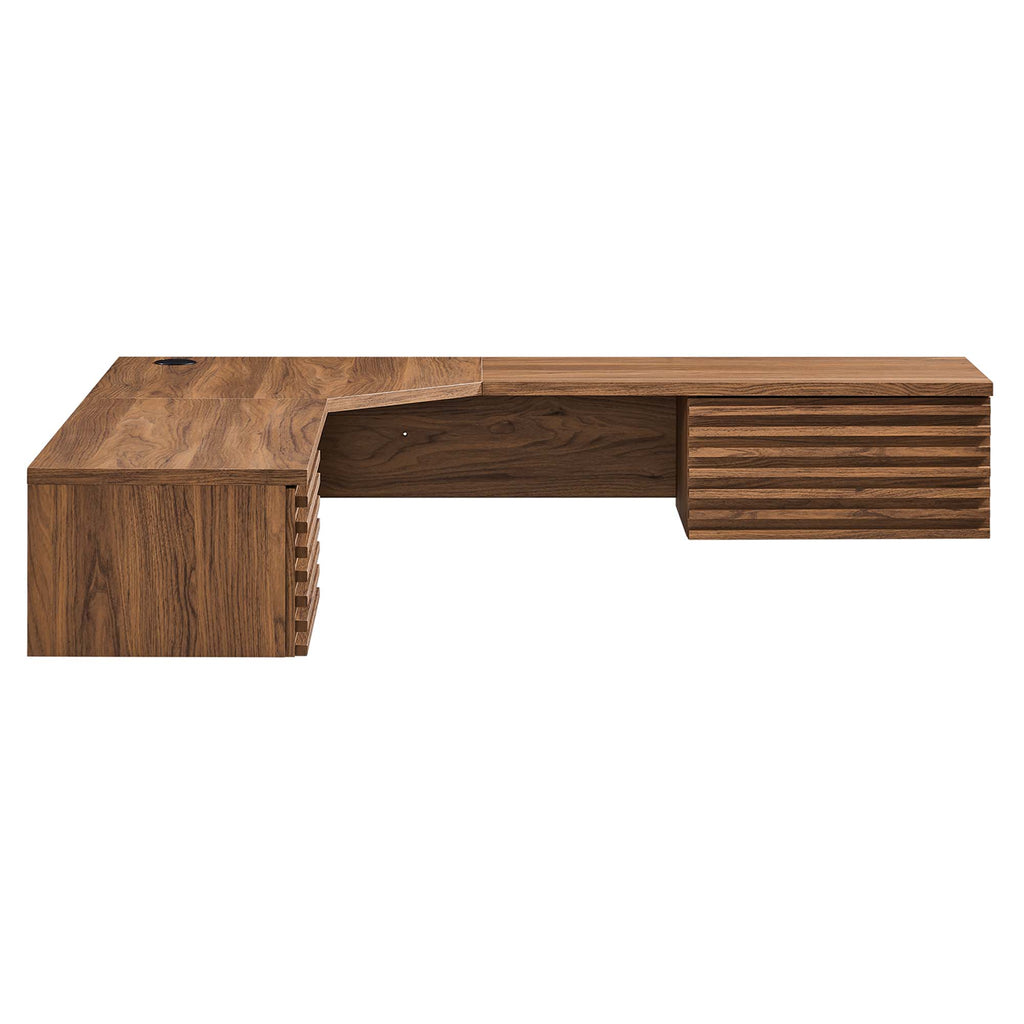 Render Wall Mount Corner Office Desk - Walnut
