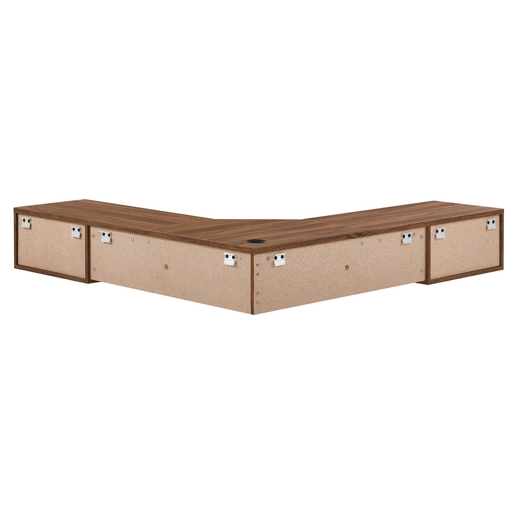 Render Wall Mount Corner Office Desk - Walnut