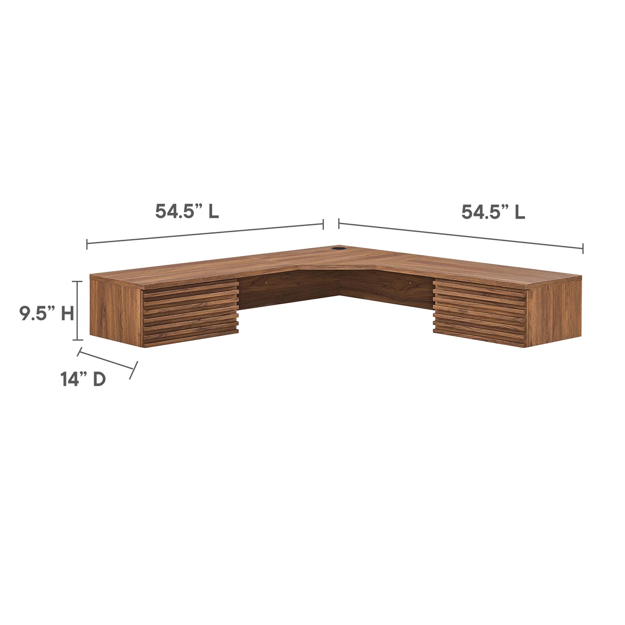 Render Wall Mount Corner Office Desk - Walnut