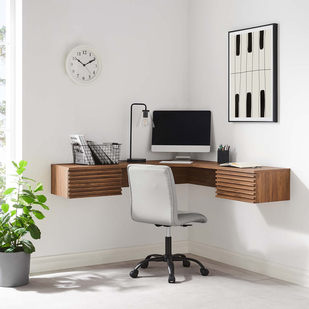 Render Wall Mount Corner Office Desk - Walnut