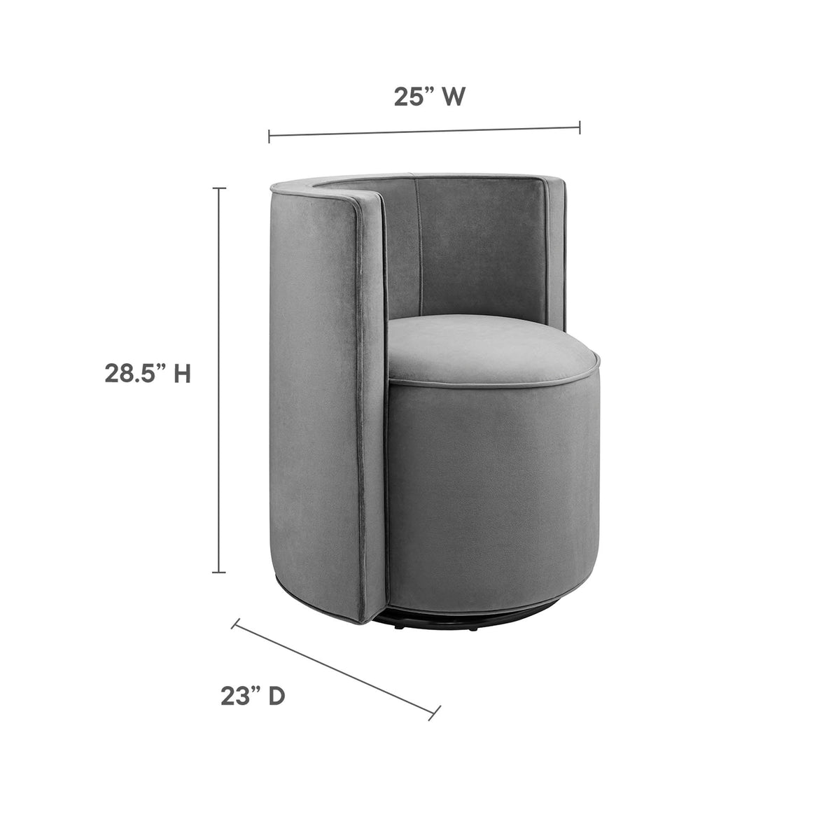 Della Performance Velvet Fabric Swivel Chair - Gray