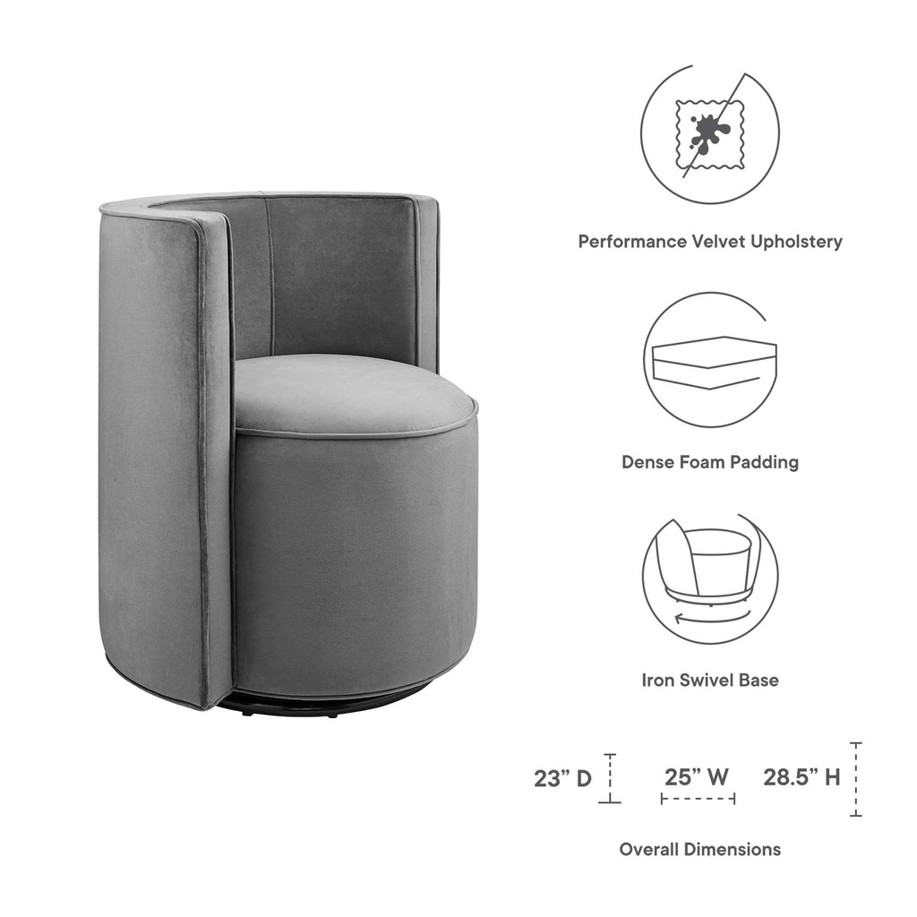 Della Performance Velvet Fabric Swivel Chair - Gray