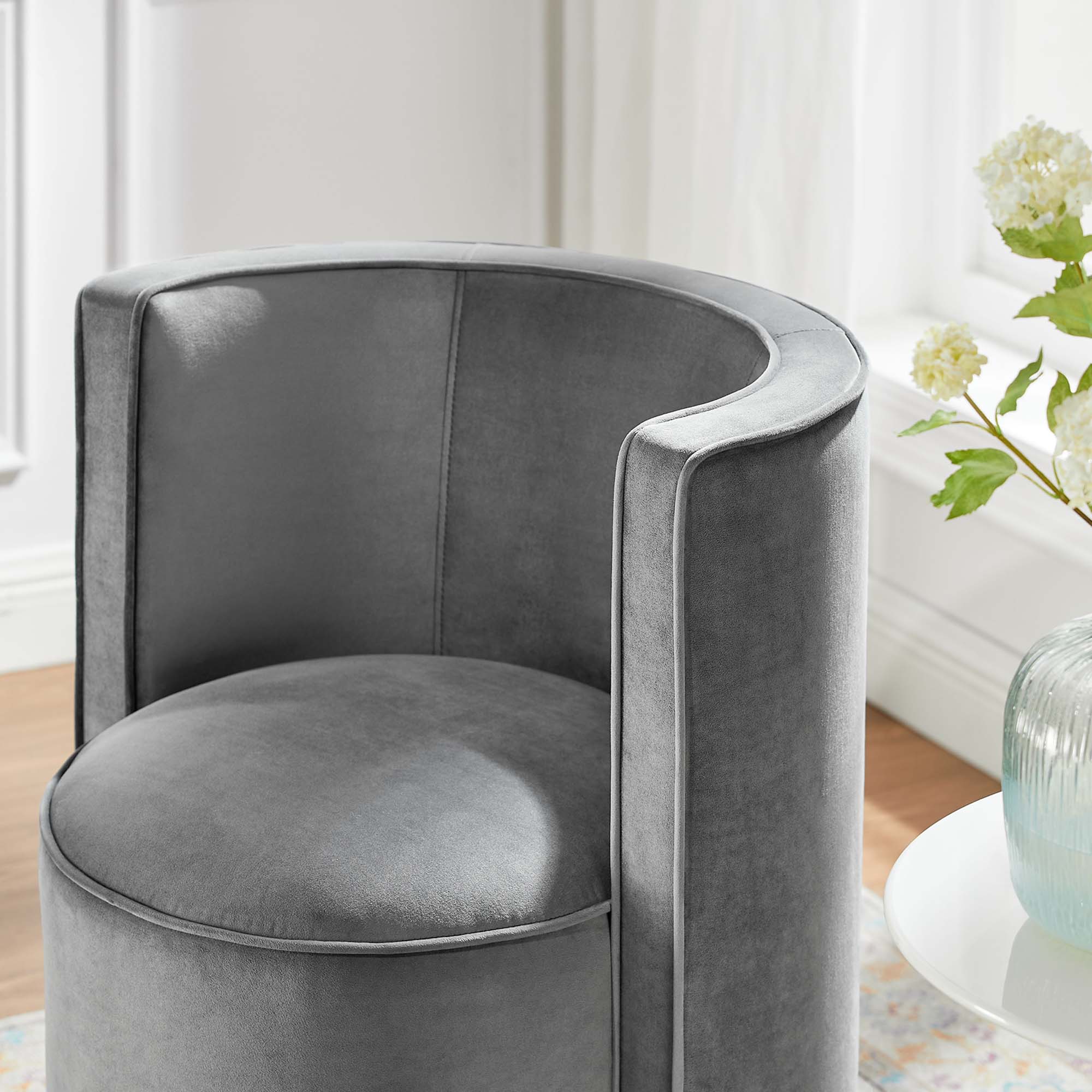 Della Performance Velvet Fabric Swivel Chair - Gray