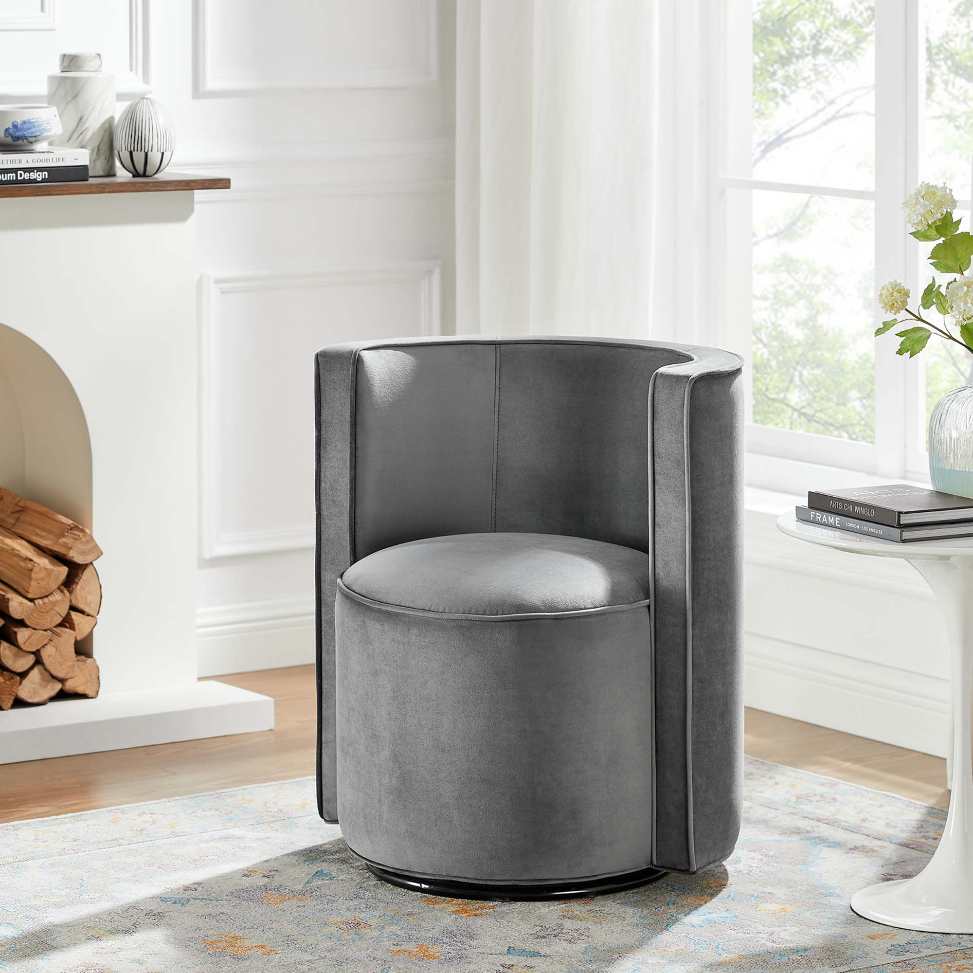 Della Performance Velvet Fabric Swivel Chair - Gray