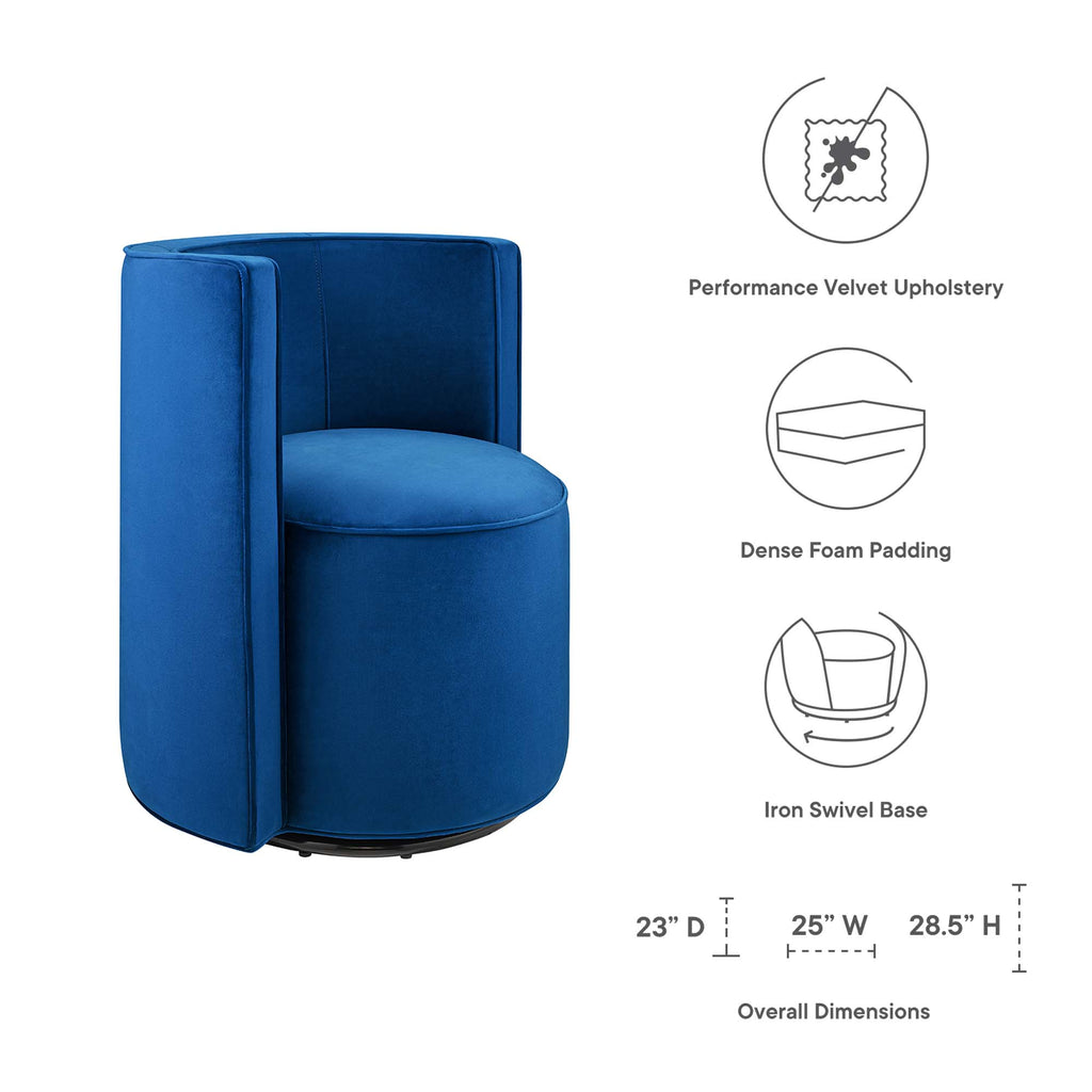 Della Performance Velvet Fabric Swivel Chair - Navy