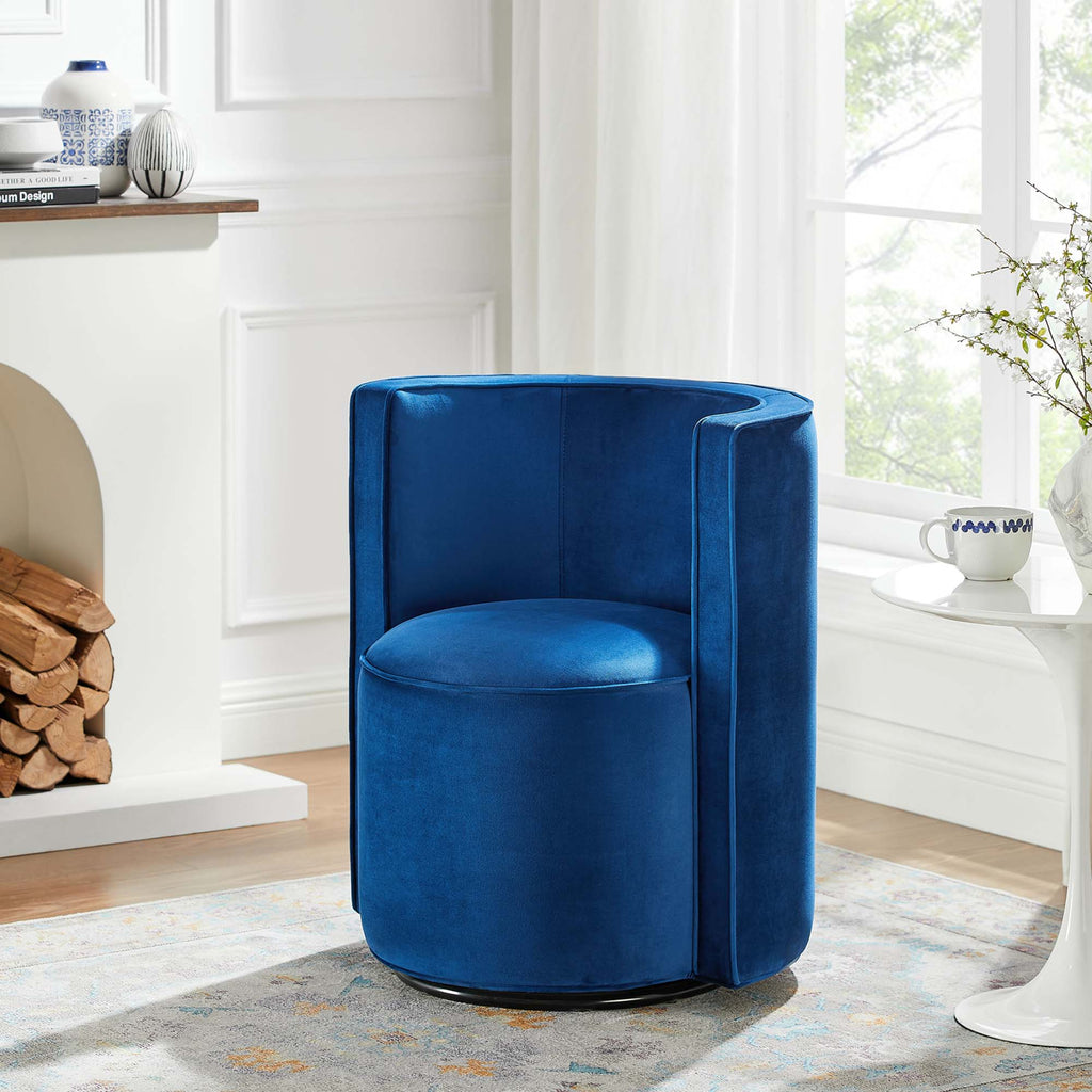Della Performance Velvet Fabric Swivel Chair - Navy