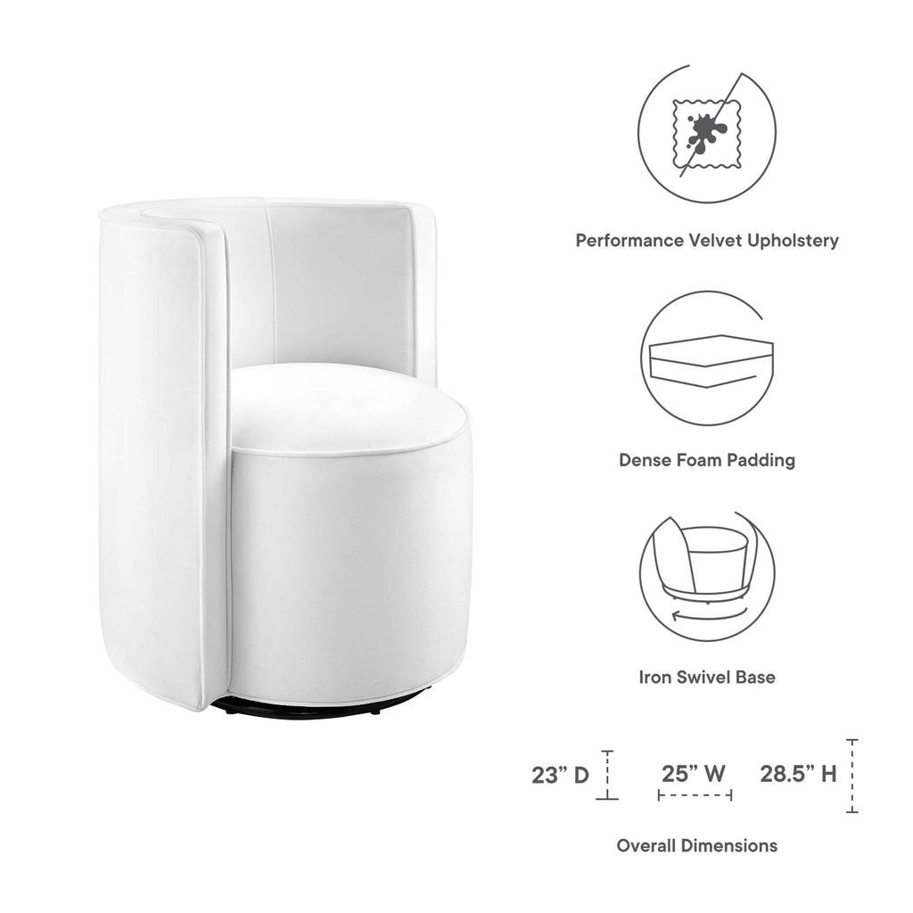 Della Performance Velvet Fabric Swivel Chair - White