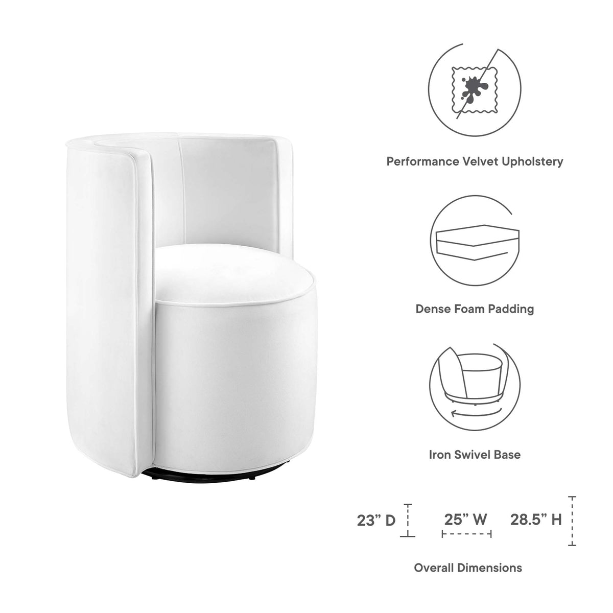 Della Performance Velvet Fabric Swivel Chair - White