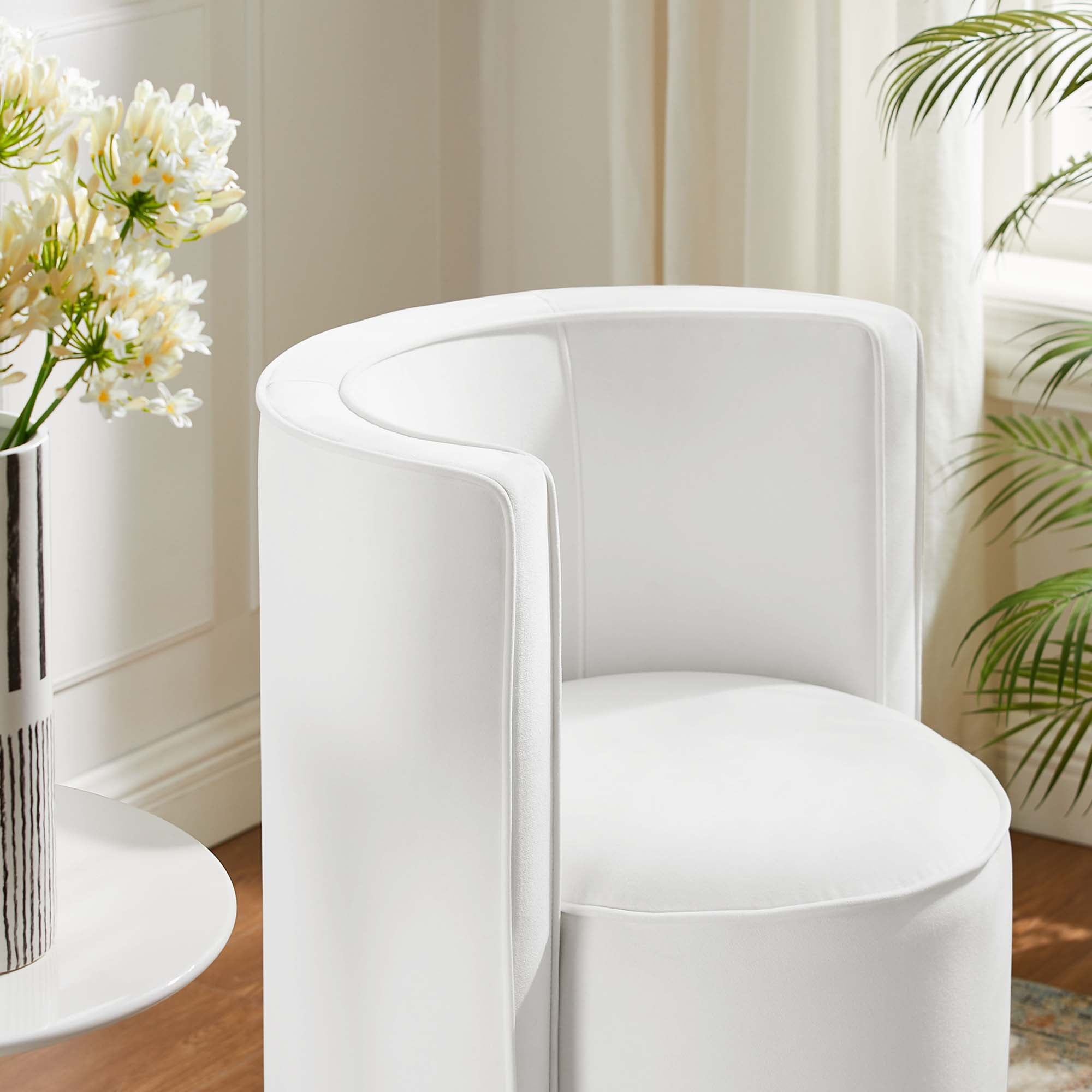 Della Performance Velvet Fabric Swivel Chair - White
