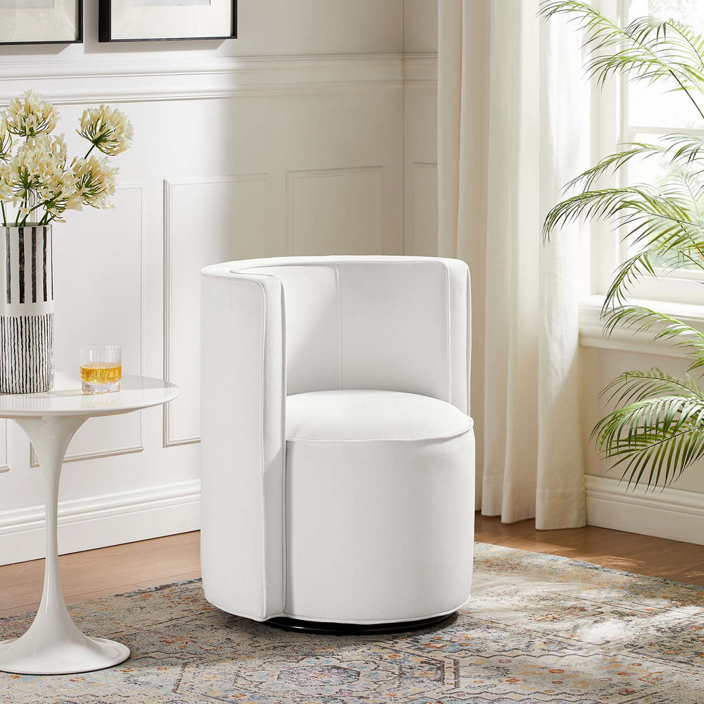 Della Performance Velvet Fabric Swivel Chair - White