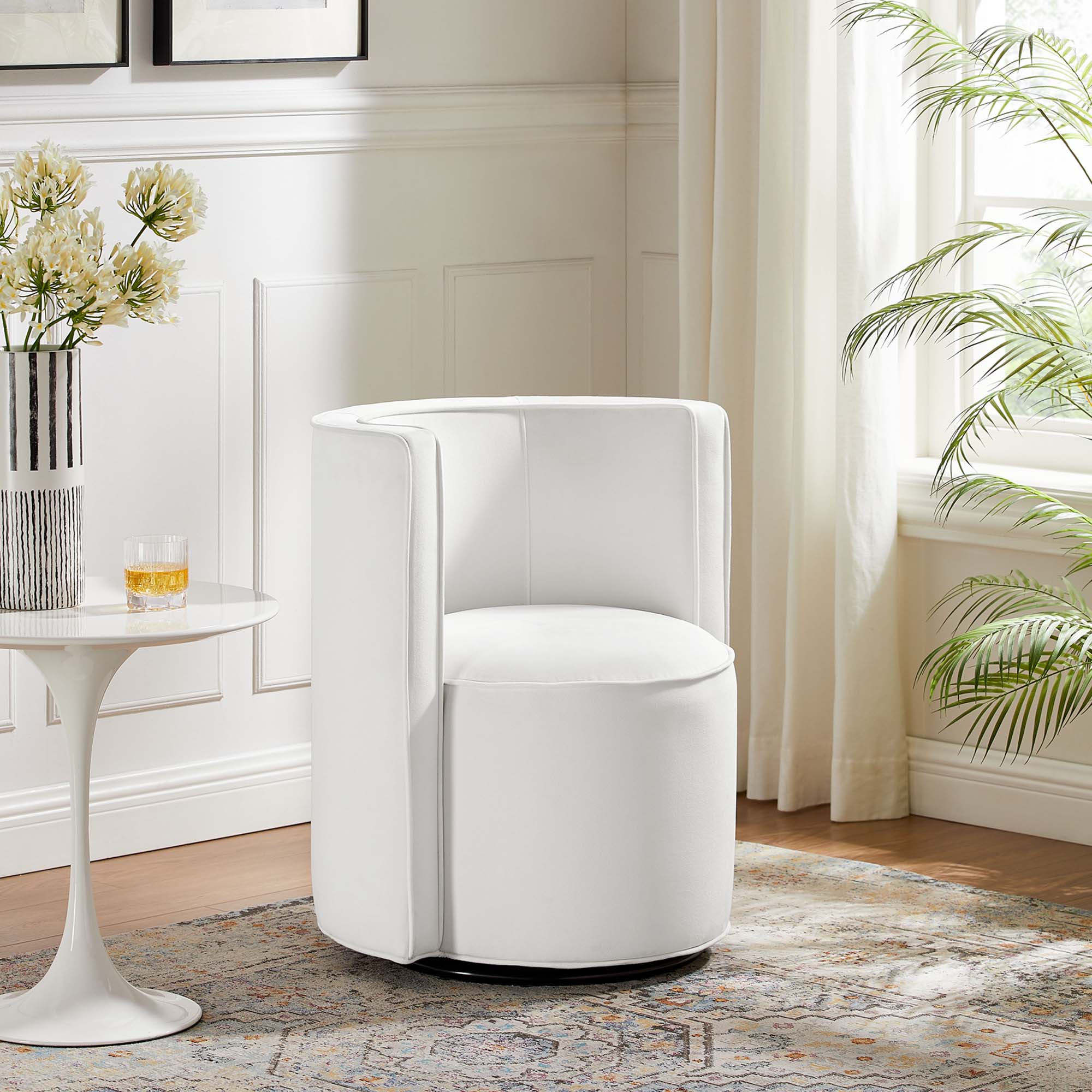 Della Performance Velvet Fabric Swivel Chair - White