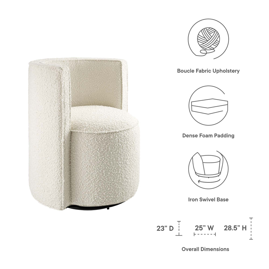 Della Boucle Fabric Swivel Chair - Ivory