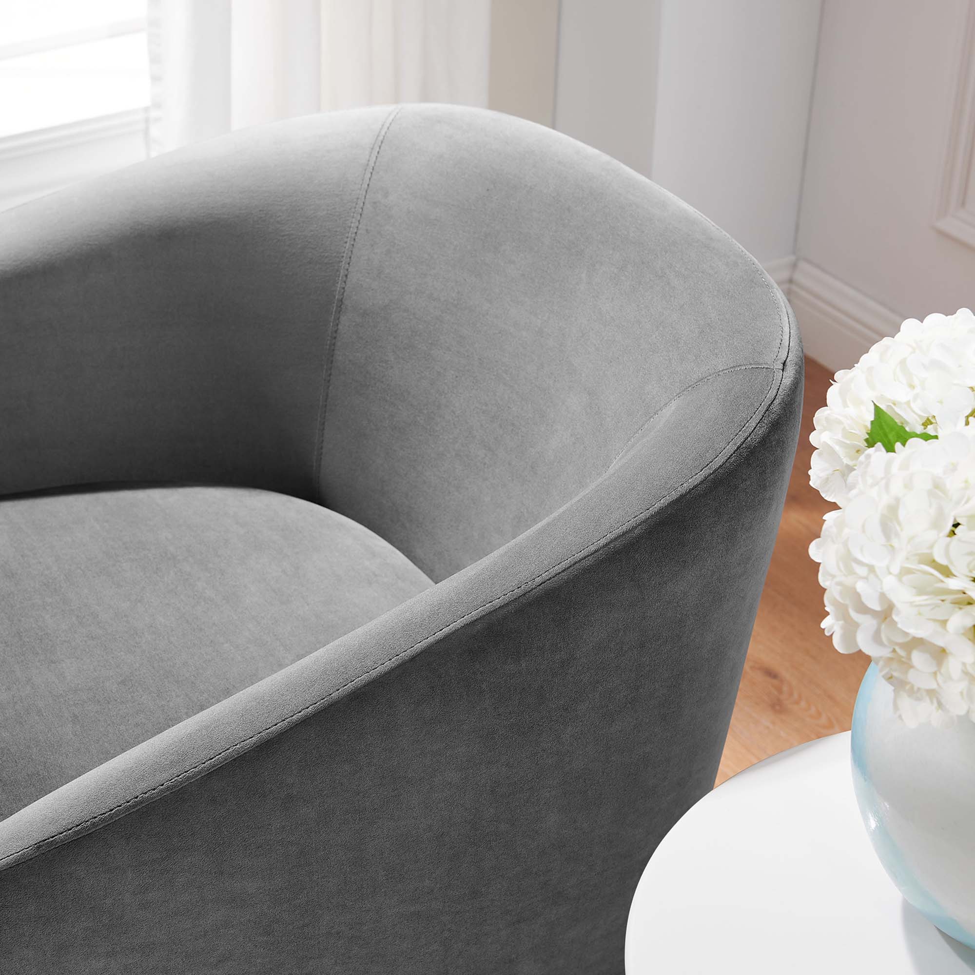 Series Performance Velvet Fabric Swivel Chair - Gray