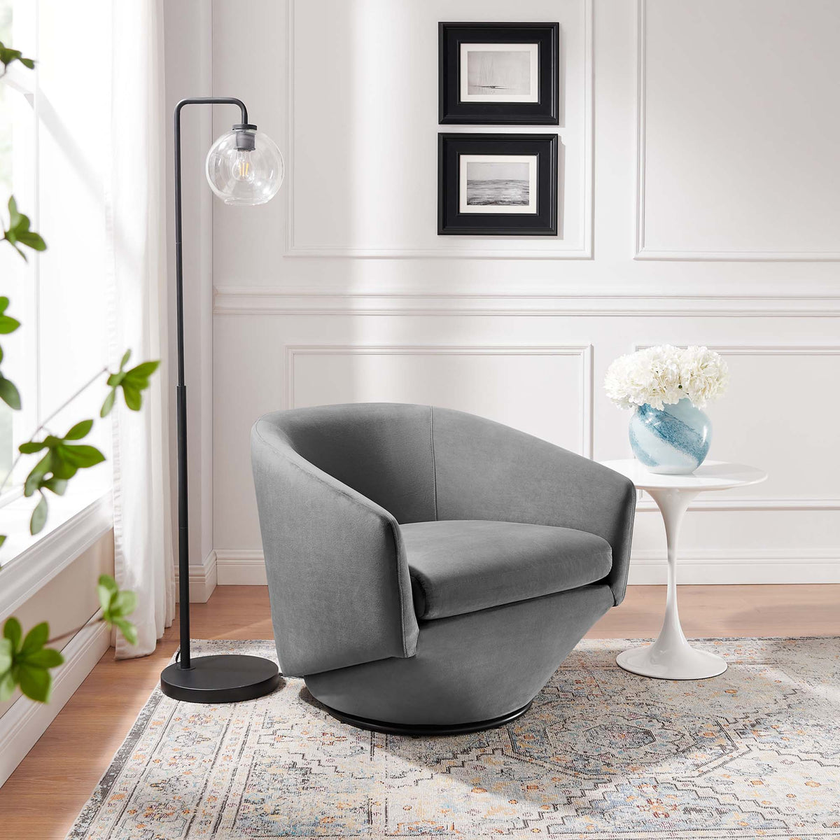Series Performance Velvet Fabric Swivel Chair - Gray