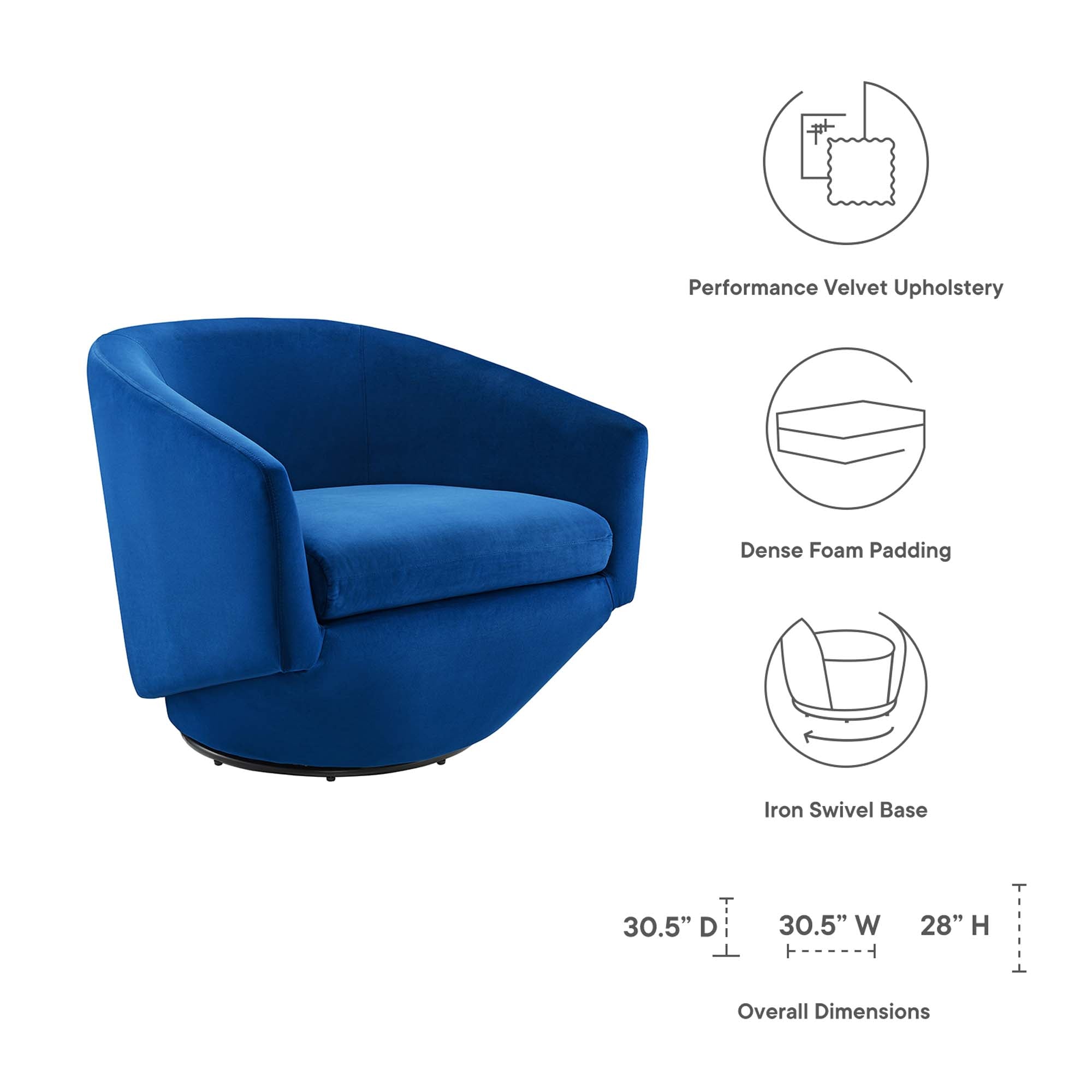 Series Performance Velvet Fabric Swivel Chair - Navy