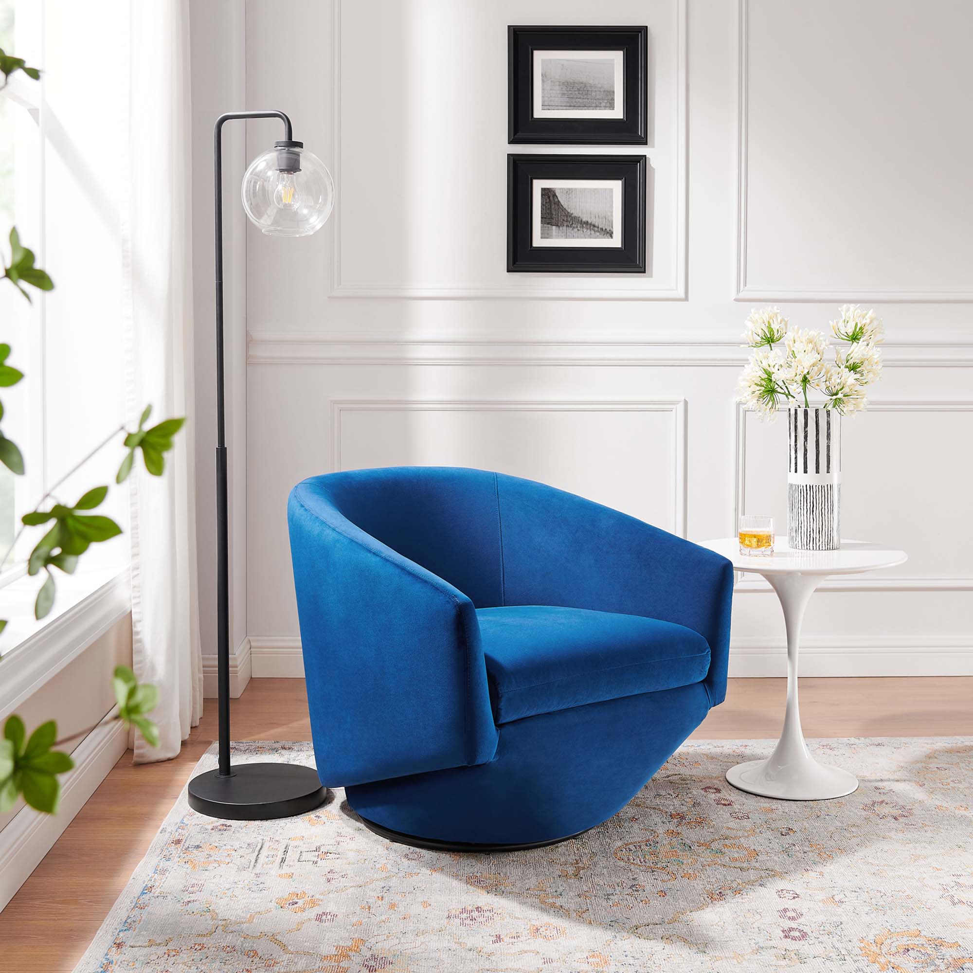 Series Performance Velvet Fabric Swivel Chair - Navy