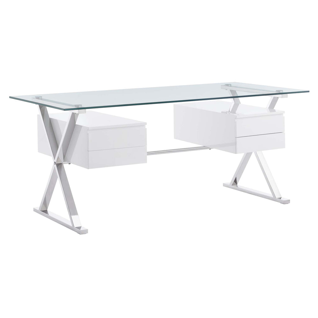 Sector 71" Glass Top Glass Office Desk - White