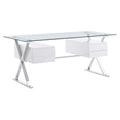 Sector 71" Glass Top Glass Office Desk - White