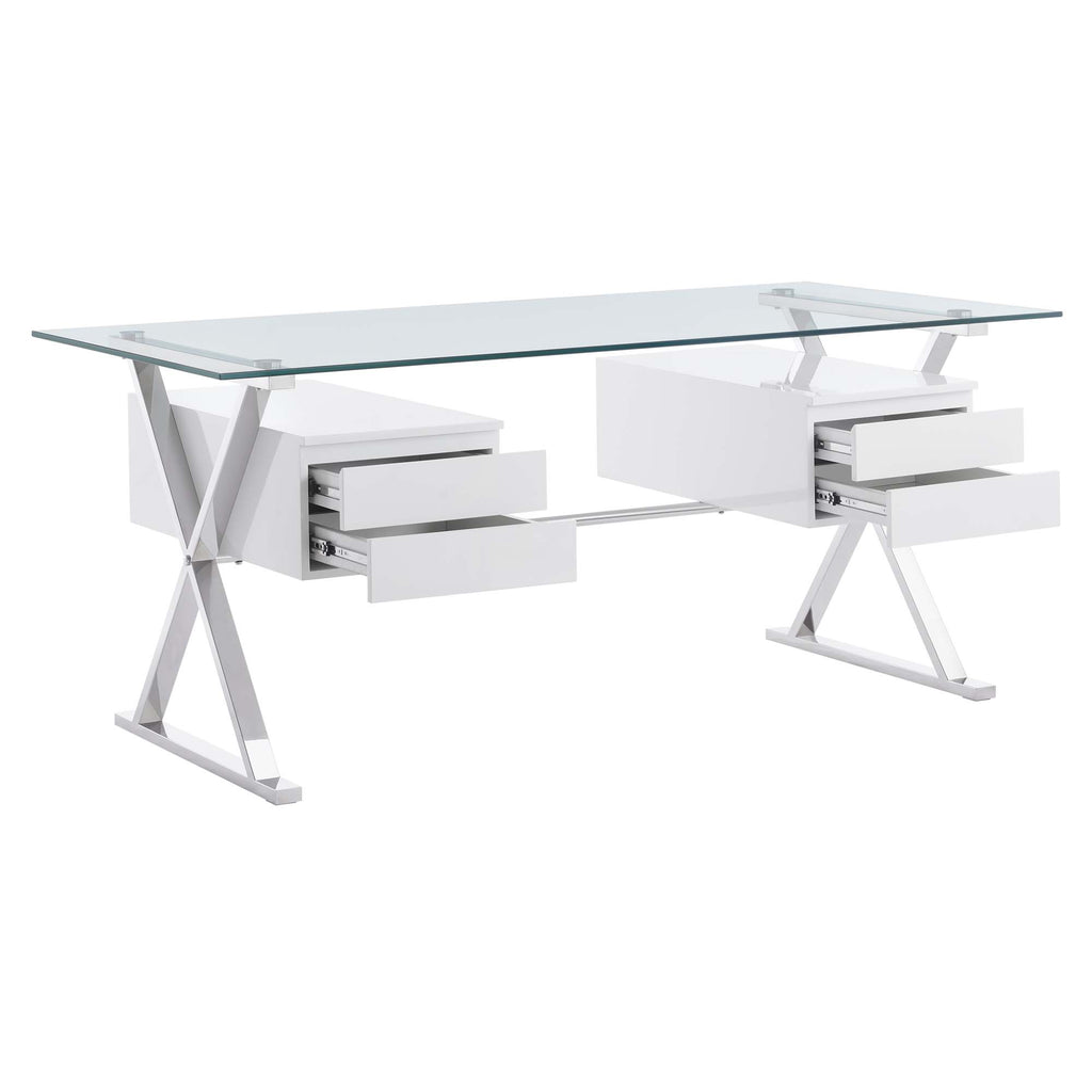 Sector 71" Glass Top Glass Office Desk - White