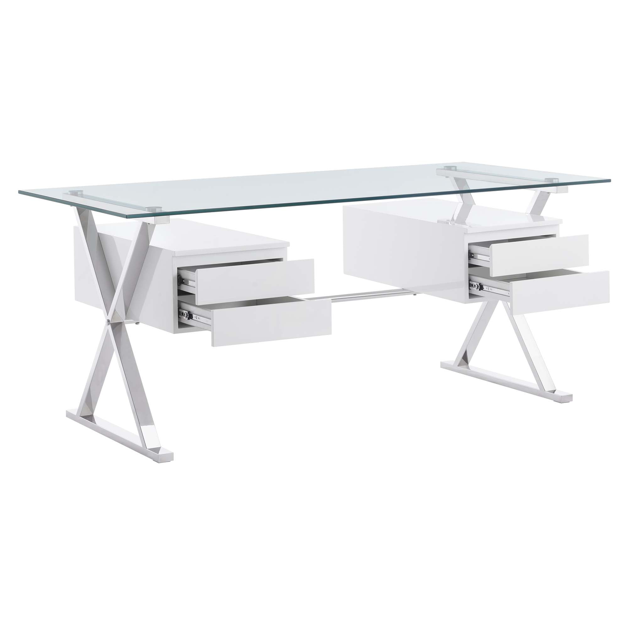 Sector 71" Glass Top Glass Office Desk - White